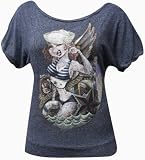 Women's Sailor Jerri by Tyson McAdoo Short Sleeve Boatneck Dolman Tee Heather Charcoal Grey
