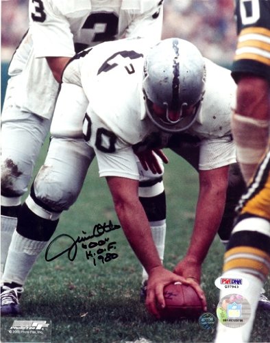 Jim Otto Autographed/Hand Signed Oakland Raiders 8x10 Photo #1 HOF 1980 & 00 PSA/DNA