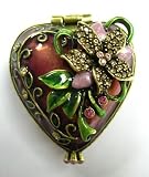 1¾×1½ Antique Bronze Hinged Heart Box - Colorado Topaz & Rose Oktant Crystal Flowers (Dist. by Swarovski) (Tin Alloy)