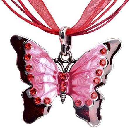 Jewelry1000 Women's Silver Red Butterflies Necklace Pendant