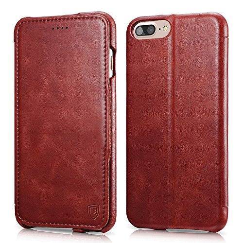 iPhone 7 Plus Case, Benuo [Vintage Classic Series] [Genuine Leather] Handmade Folio Flip Corrected Grain Leather Case [Ultra Slim] [Magnetic Closure] with Built-in Stand for iPhone 7 Plus (Red)