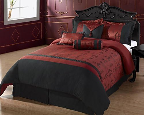 Cozy Beddings Oyuki 7-Piece Comforter Set, Full, Burgundy