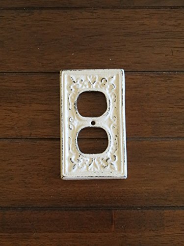Decorative Electrical Outlet Plate/Plug-in Cover/Fleur de lis/Cast Iron/Shabby Chic Style/Antique White or Pick Your Color
