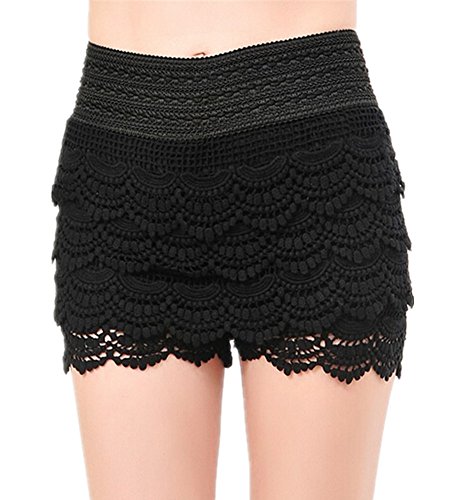 Mullsan Women's Fitted Scallop Hem Crochet Tiered Lace Sexy Shorts