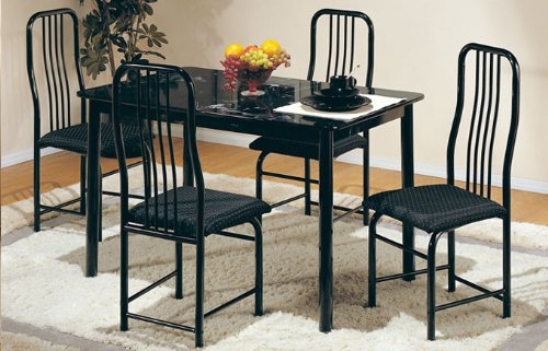 5pc Metal Dining Table & Chairs Set in Black Finish