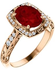 18K Rose Gold 9.00x7.00mm Oval Cut Chatham Created Ruby and Diamond Ring -- LIFETIME WARRANTY