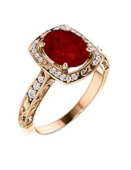 14K Rose Gold 9.00x7.00mm Oval Cut Chatham Created Ruby and Diamond Ring -- LIFETIME WARRANTY