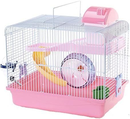 Cagemart Hamster Gerbil Mice 2 Level Play House Cage Wheel Slide (Pink)