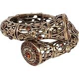 Baroque Antique Gold Tone Amber and Topaz Crystal Bypass Flex Cuff Bracelet