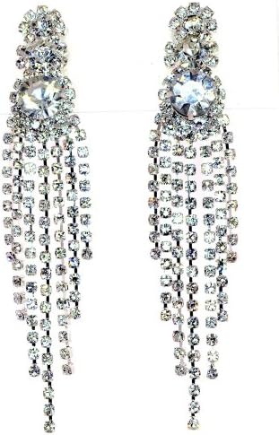 Glamour Seven Line Diamonite Dangle Duster Crystal-"CLIP ON" Earrings - Clear