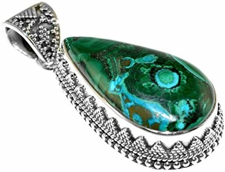 Teardrop Malachite in Chrysocolla Silver Pendant