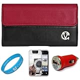 Red & Black Portola Leather Carrying Holster with Fixed Belt-Clip and Magne ....