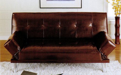 Kitchen: Handsome Dark Brown Leatherette Sofa Bed