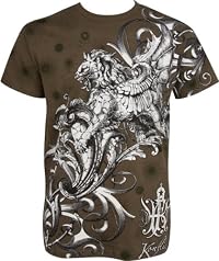 Lion and Vines Metallic Silver Embossed Short Sleeve Crew Neck Cotton Mens Fashion T-Shirt (Many Colors)