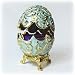 Swarovski Crystals 24K Gold Flowered Blue Faberge Style Egg Box w/ Ring Jewel...