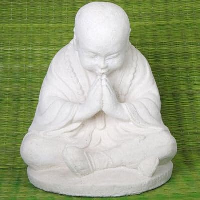 Baby Buddhist Monk White Garden Statue at Buddha Groove