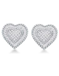 10K Yellow and White Two Tone Gold Micro Pave Set Round Diamond Heart Stud Earrings - (1/3 cttw)