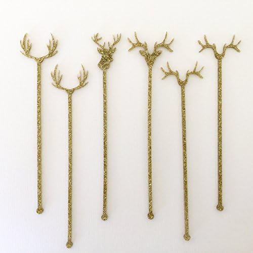 Antler Rustic Chic Drink Stirrers - Set of 6 Laser Cut Glitter Acrylic Stir Sticks