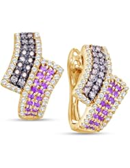14K Yellow Gold Round Brilliant Cut Chocolate Brown and Pink Diamond - Channel Set Studs Earrings - (1.53 cttw.)