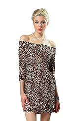 Sexy Leopard Print Polyester/Spandex Off the Shoulder Midi Dress 