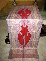 Designer Red Paisley Pashmina Shawl Jamawar Wrap Throw