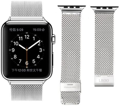 Apple Watch Band, LROO® Stainless Steel Mesh Replacement Strap Wrist Band w/ Metal Clasp Classic for Apple Watch &amp; Sport &amp; Edition (Silver - Big Mesh-38mm)