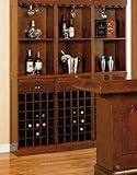 Contemporary Cherry Finish Wood Wine Rack Wall Unit Cabinet w/Drawer