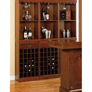 Contemporary Cherry Finish Wood Wine Rack Wall Unit Cabinet w Drawer by