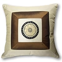 Silky Brown & Cream Decorative Embroidered Oriental Cushion Cover / Pillow Case