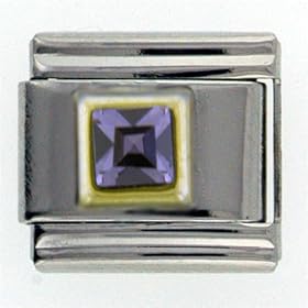 October Pink Tourmaline Birthstone Square Italian Charms Bracelet Link by Pugster