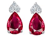 3.12 cts Created Ruby and Genuine Diamond Earrings - 14kt White or Yellow Gold