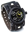 Nemesis #LHST080KY Men's Signature Collection Triple Time Zone Oversized Wide Leather Cuff Band Watch