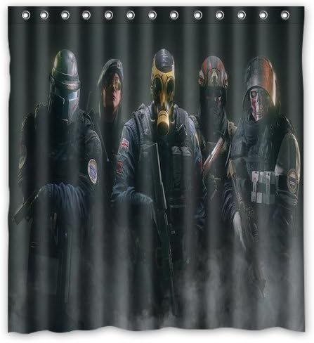 Tom Clancys Rainbow Six Siege Shower Curtain Bathroom Waterproof Fabric set with 12 Hooks Decor 66x72 Inches