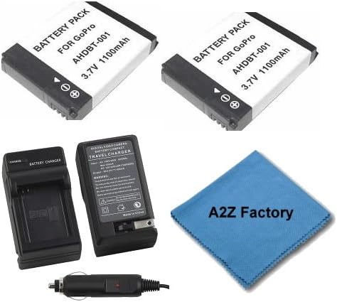 2 Pack Battery And Charger Kit For GoPro HD HERO, HD HERO2, HD Hero 960 Camera Includes 2 Extended Replacement (1400Mah) AHDBT-001, AHDBT-002 Batteries + Ac/Dc Rapid Travel Charger + LCD Screen Protectors + MicroFiber Cleaning Cloth