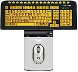 Battery Free Wireless Optical Mouse and Pad Plus Large Print Yellow English USB Keyboard with Black Letters Bundle