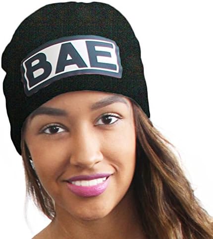 Slang Beanies® "BAE" Sweetie Dye Sublimated Ribbed Comfort Knit Hats 10+ Colors Available (Black)