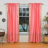 Peach Pink 84-inch Rod Pocket Sheer Sari Curtain Panel (India) - Pair