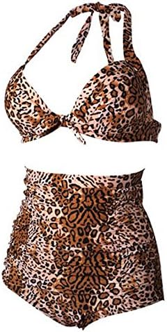 Sexy Flora Polka Vintage High Waisted Bikini Swimsuits Swimwear (XXXL, leopard print)