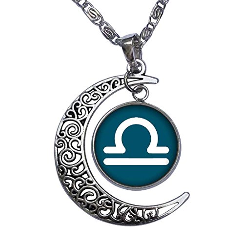 GiftJewelryShop Libra Zodiac Crescent Moon Galactic Universe Glass Cabochon  Pendant Necklace