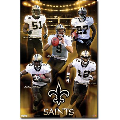 (22x34) New Orleans Saints Collage Vilma Jenkins Brees Thomas Colston Sports Poster Print
