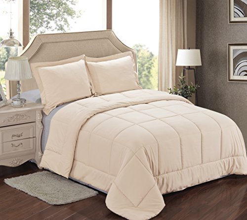 Sweet Home Collection 3Piece Reversible Polyester Microfiber Goose Down Alternative Comforter Set with pillow Shams, Twin, Cream