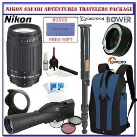 Wildlife Safari Adventure Package Features a Powerful Nikon 70-300mm f/4-5.6G AF Nikkor Camera Lens + Bonus! Pentax PF-63 Zoom Spotting Scope