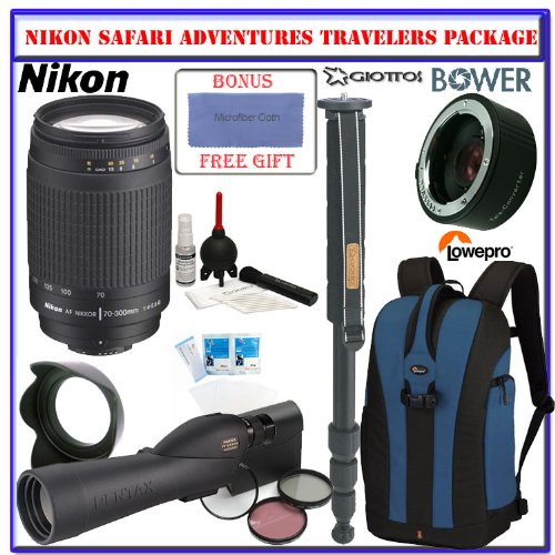 Wildlife Safari Adventure Package Features a Powerful Nikon 70-300mm f/4-5.6G AF Nikkor Camera Lens + Bonus! Pentax PF-63 Zoom Spotting Scope