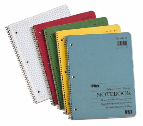 TOPS Quadrille Ruled Kraft Notebook, 8.5 x 11 Inch, 3-Hole Punched, 80 Sheets, Assorted Colors (65154)