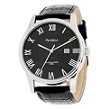 Mens Armitron Silvertone Leather Strap Watch - Black