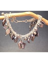 Peacock and Pewter Pearls Multi-Chain Bracelet, Choice of 14k Gold or Sterling Silver