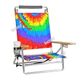 5 pos Lay Flat / Low Seat Aluminum Beach Chair w/ Cup Holder