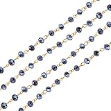 PandaHall Elite 1m/連 5連セット ガラスビーズ そろばん ビーズ ラウンド チェーン カット 多面的 クリスタル 手作りチェーン リング DIY 装飾 鉄製 ゴールド 鎖 ブラック