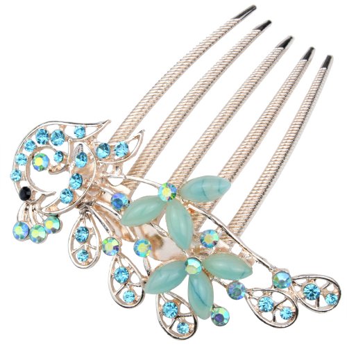 Womdee(TM) Retro Vintage Fashion Antique Bronze Colorfull Rhinestone Elegant Peacock Tuck Comb Hair Clip-Blue With Womdee Accessory
