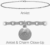 Silver Round LAUGH Charm Flat Cable Anklet